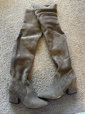Taupe Suede Over-the-Knee Block Heel Boots